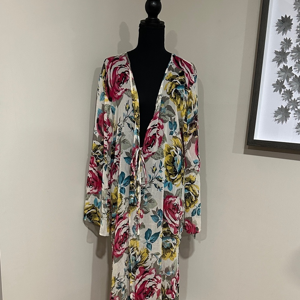 *BAND OF GYPSIES* Multicolor Floral Tie-Front Sheer Duster Robe Size XL